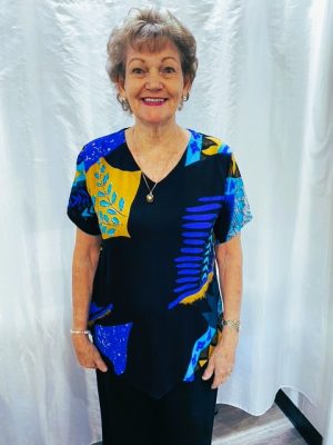 Tops Shine Top With Sleeves [sz:l Col:mustard/blue]