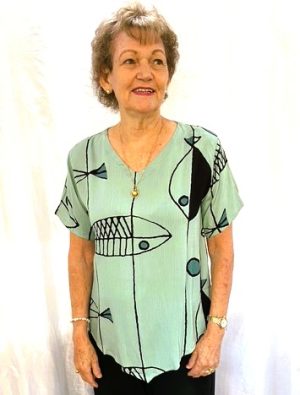 Top With Sleeves And V-shaped Hem [sz:xs Col:greenfish]