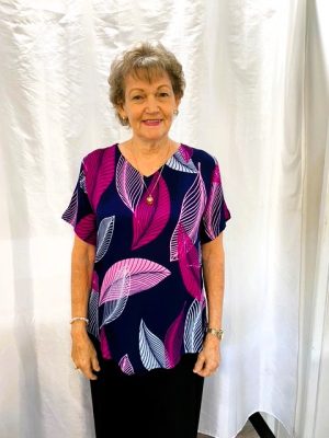 Top With Sleeves And V-shaped Hem Navy/pink [sz:xs Col:navy/pink]