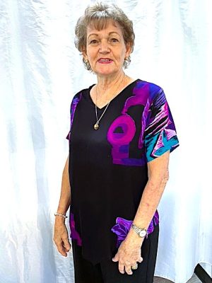 Top With Sleeves And V-shaped Hem Black Purple [sz:m Col:black/purple]