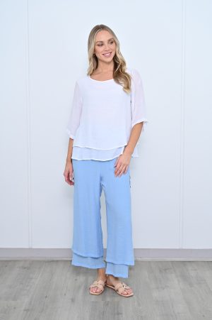 Pants Button Sides Long, Elastic Waist, Sky [sz:8 Col:sky]