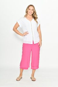 Pants Button Sides Three Quarter Length Hot Pink [sz:10 Col:hot Pink]