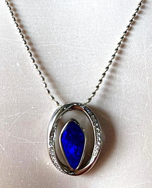 Opals Pendant Blue Boulder Opal In Stirling Silver With Cubic Zirconias Ss Chain